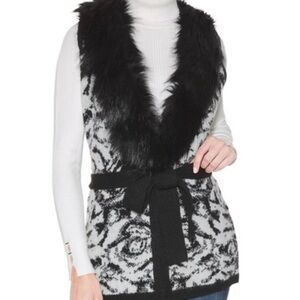 WHBM White House Black Market Vest Women Monochrome Knit Patterned Belted Jacket